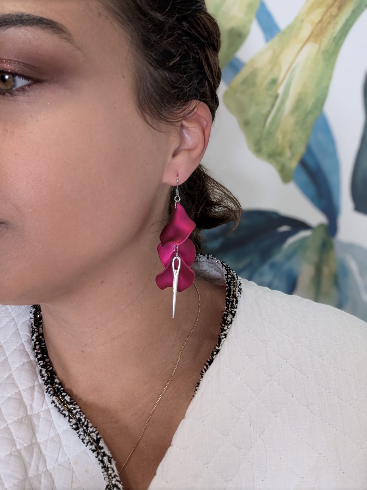 Boucles d'oreilles - Pétales d'aiguille - fuchsia