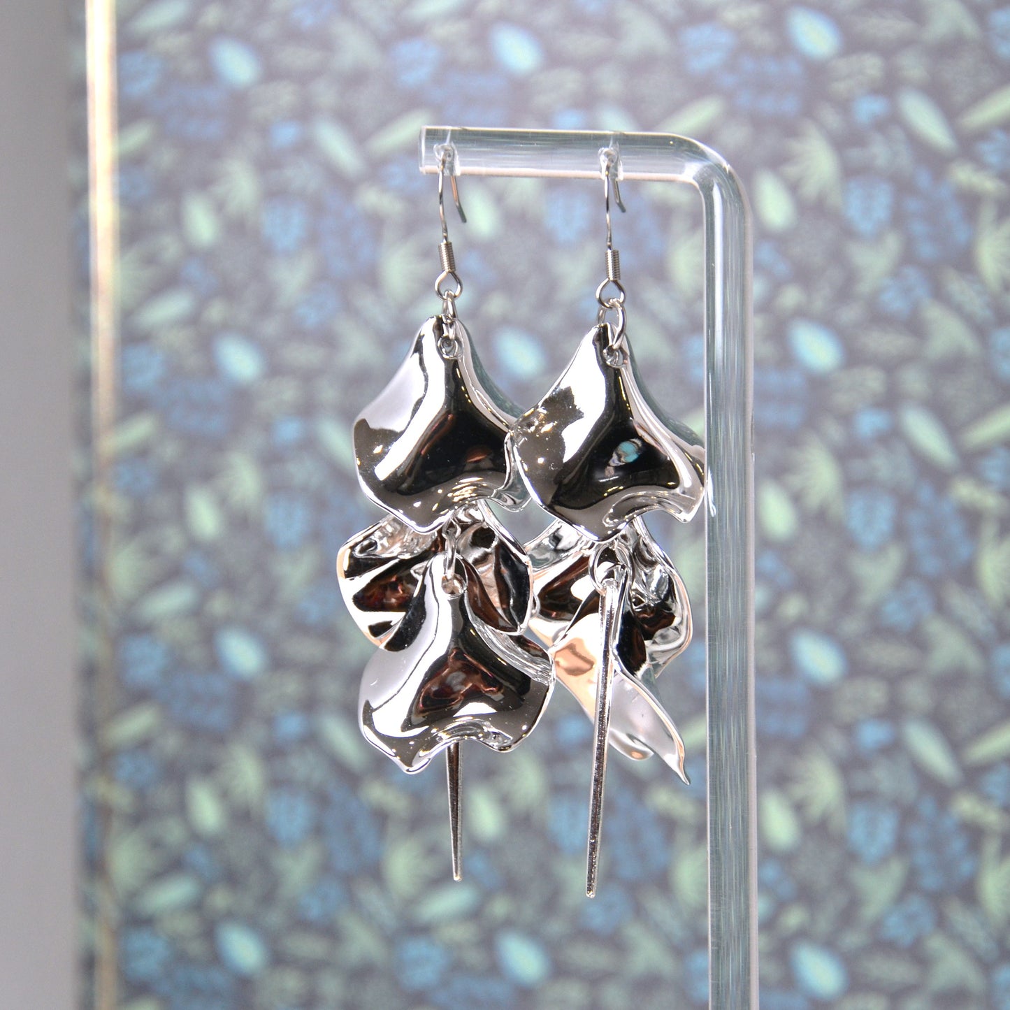 Boucles D'oreilles - Pétales d'aiguille - Miroir argent