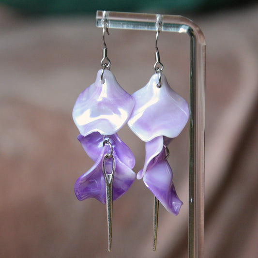 Boucles D'oreilles - Pétales d'aiguille - Marbrée violet