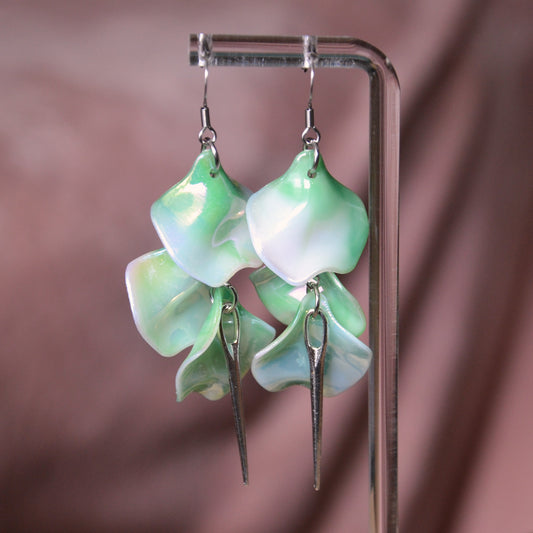 Boucles D'oreilles - Pétales d'aiguille - Marbrée vert