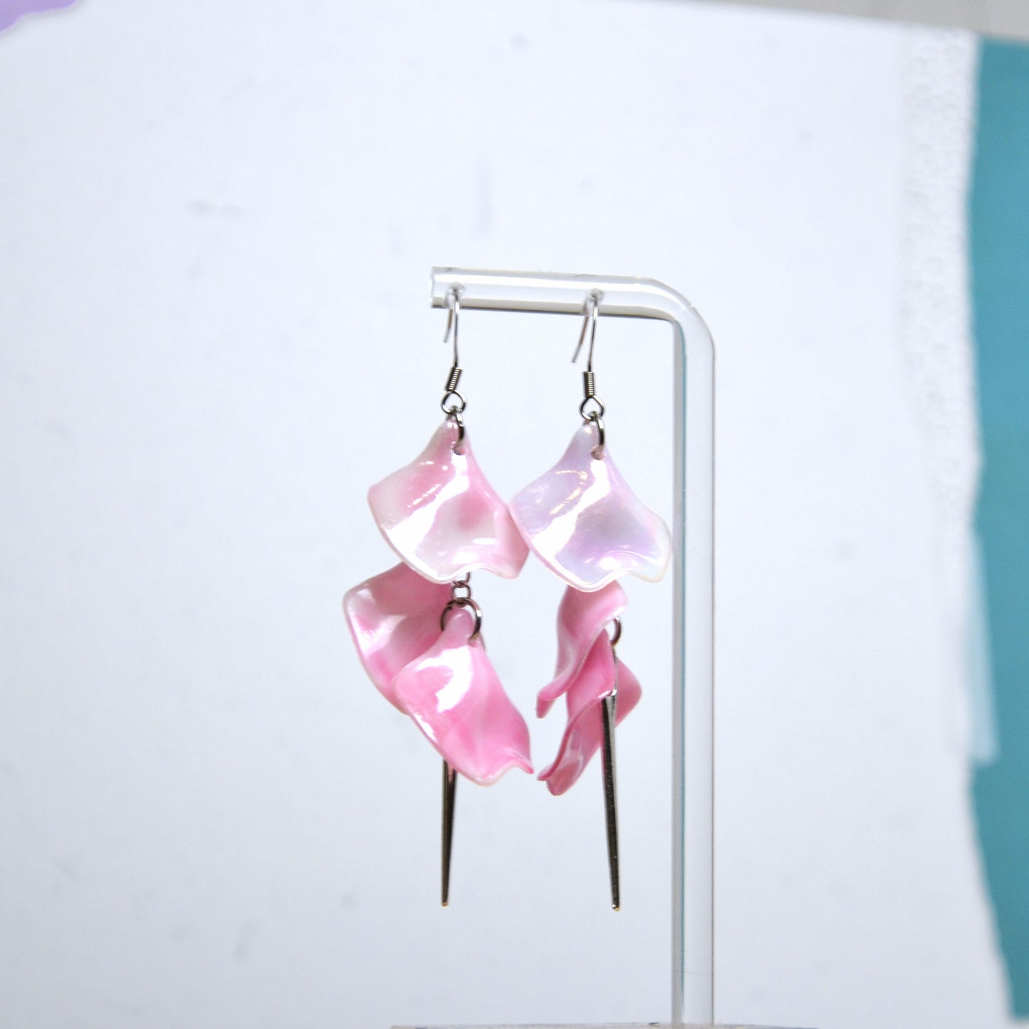Boucles D'oreilles - Pétales d'aiguille - Marbrée rose