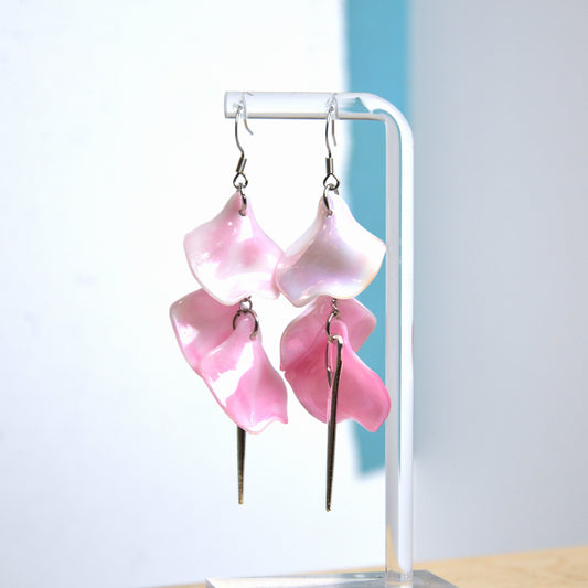 Boucles D'oreilles - Pétales d'aiguille - Marbrée rose