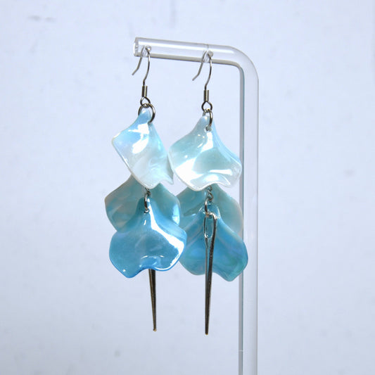 Boucles D'oreilles - Pétales d'aiguille - Marbrée bleue