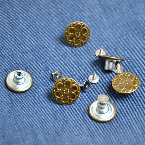 Boutons Jeans  - à visser - Fleur Bronze 17mm