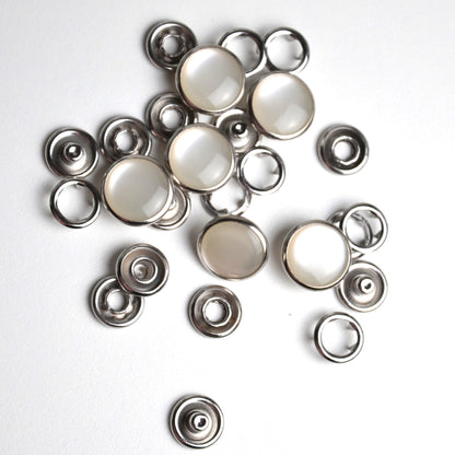 Boutons pressions - Nacrés laiton argenté 15 mm