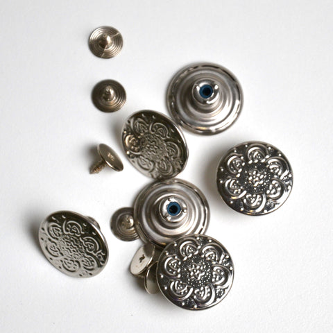 Boutons Jeans  - à visser - Arabesques argenté 17mm