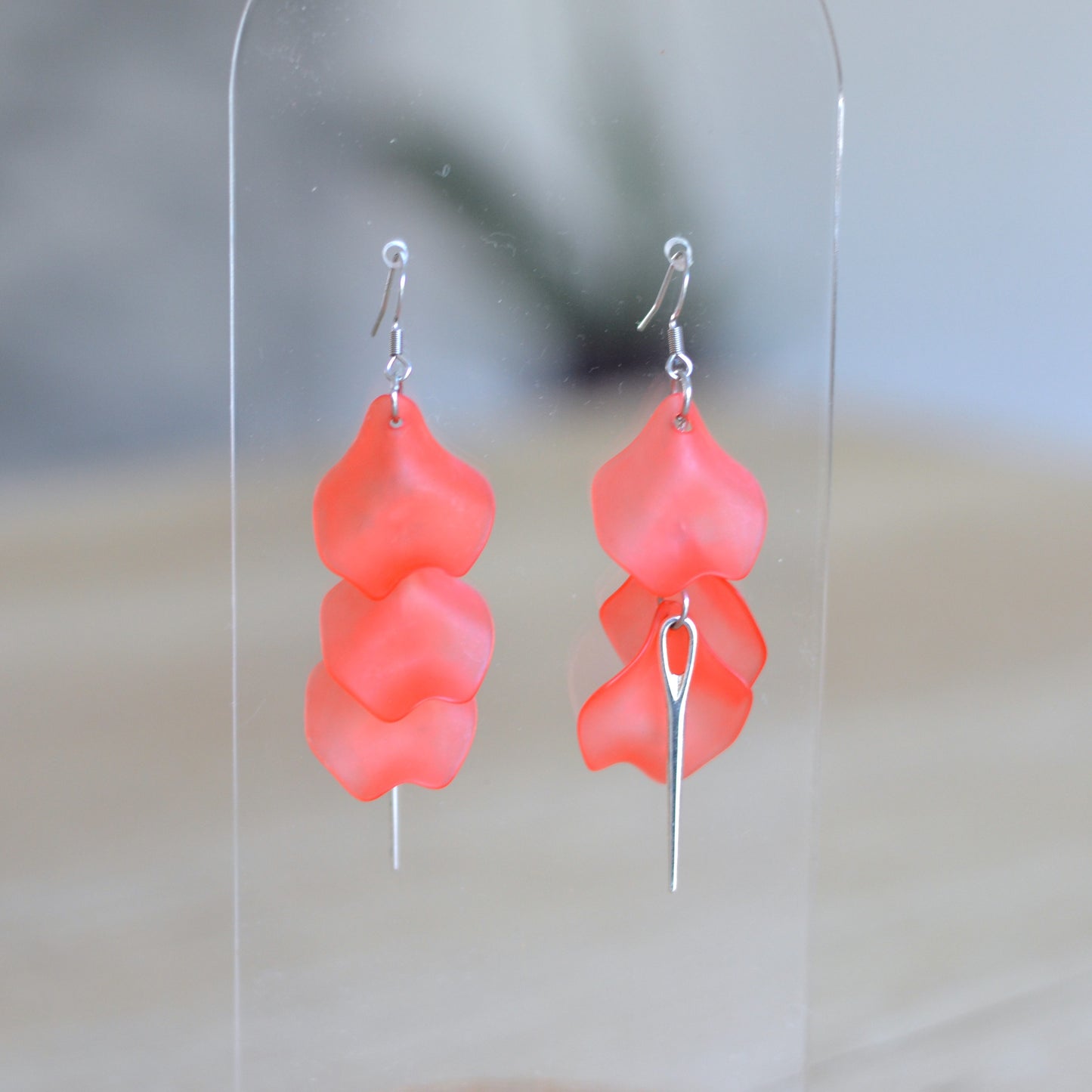 Boucles D'oreilles - Pétales d'aiguille - Corail translucide