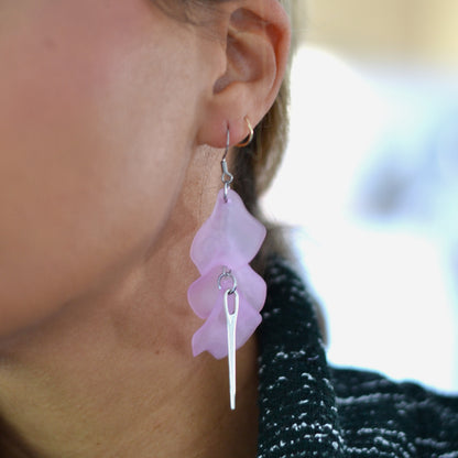 Boucles D'oreilles - Pétales d'aiguille - Parme translucide