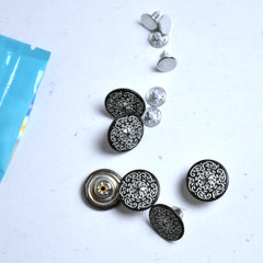 Boutons Jeans  - à FRAPPER - Arabesques noires 17mm