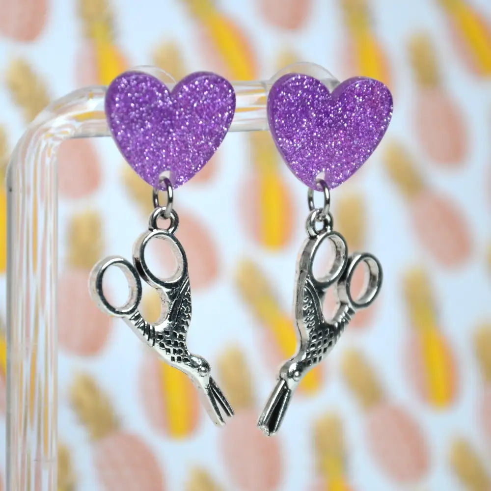 Boucles D’oreilles Ciseaux Oiseaux Cœur Violet ❤️