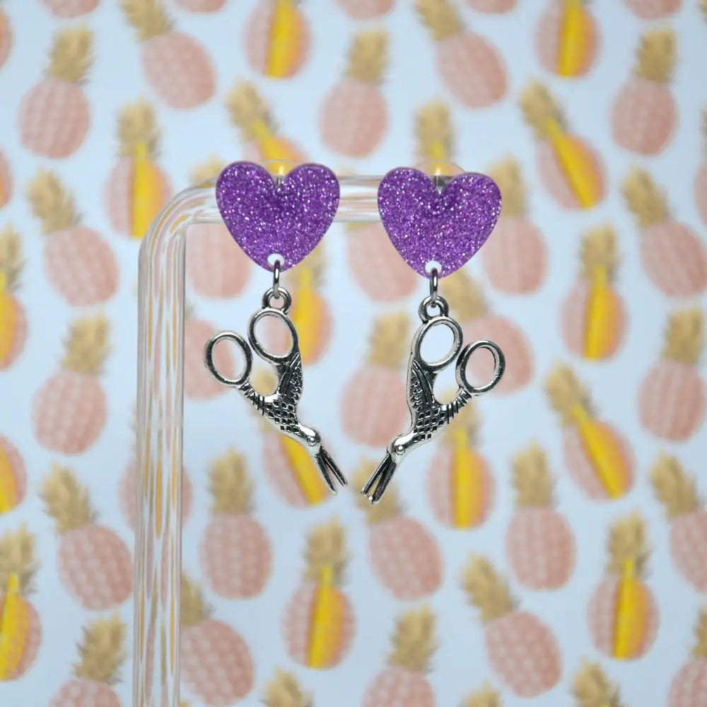 Boucles D’oreilles Ciseaux Oiseaux Cœur Violet ❤️