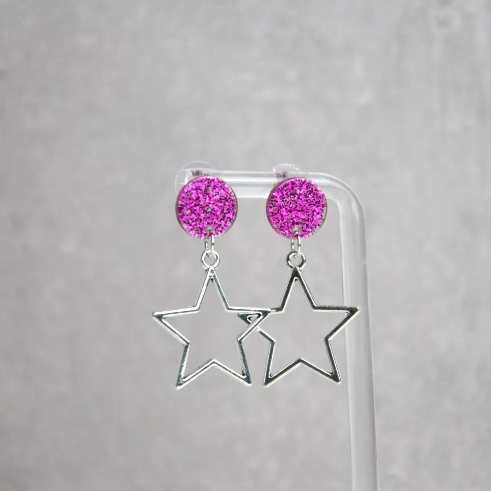 Boucles D’oreilles Étoiles Argentées Rond Violet