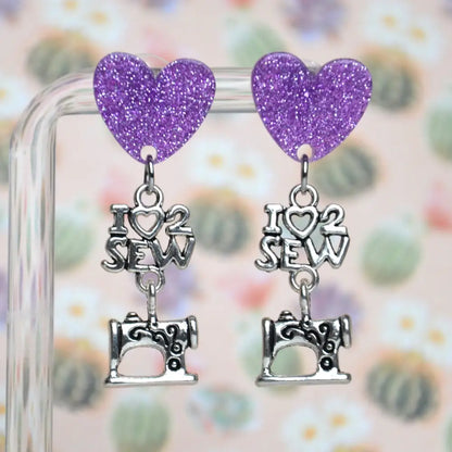 Boucles D’oreilles I Love 2 Sew Cœur Violet ❤️