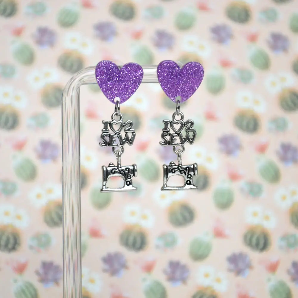 Boucles D’oreilles I Love 2 Sew Cœur Violet ❤️