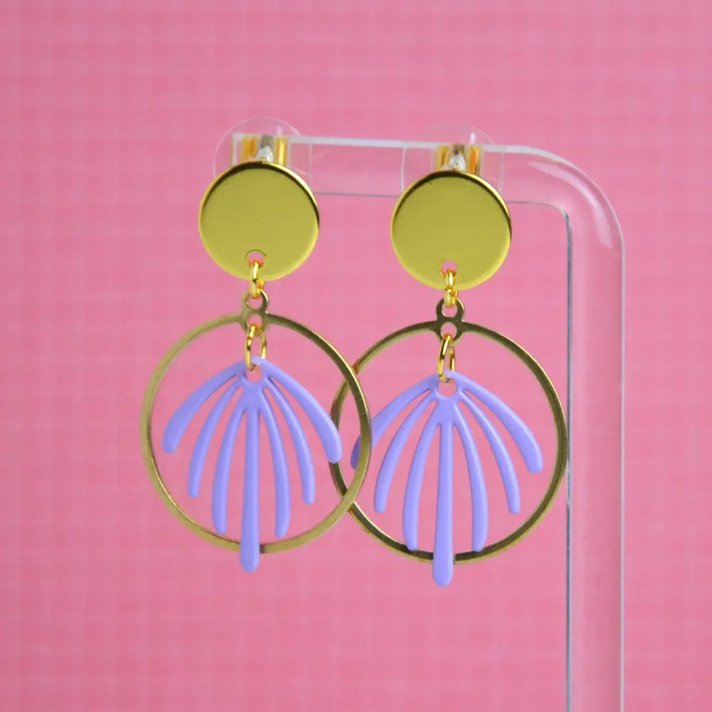 Boucles D’oreilles Palmier Violet Et Or