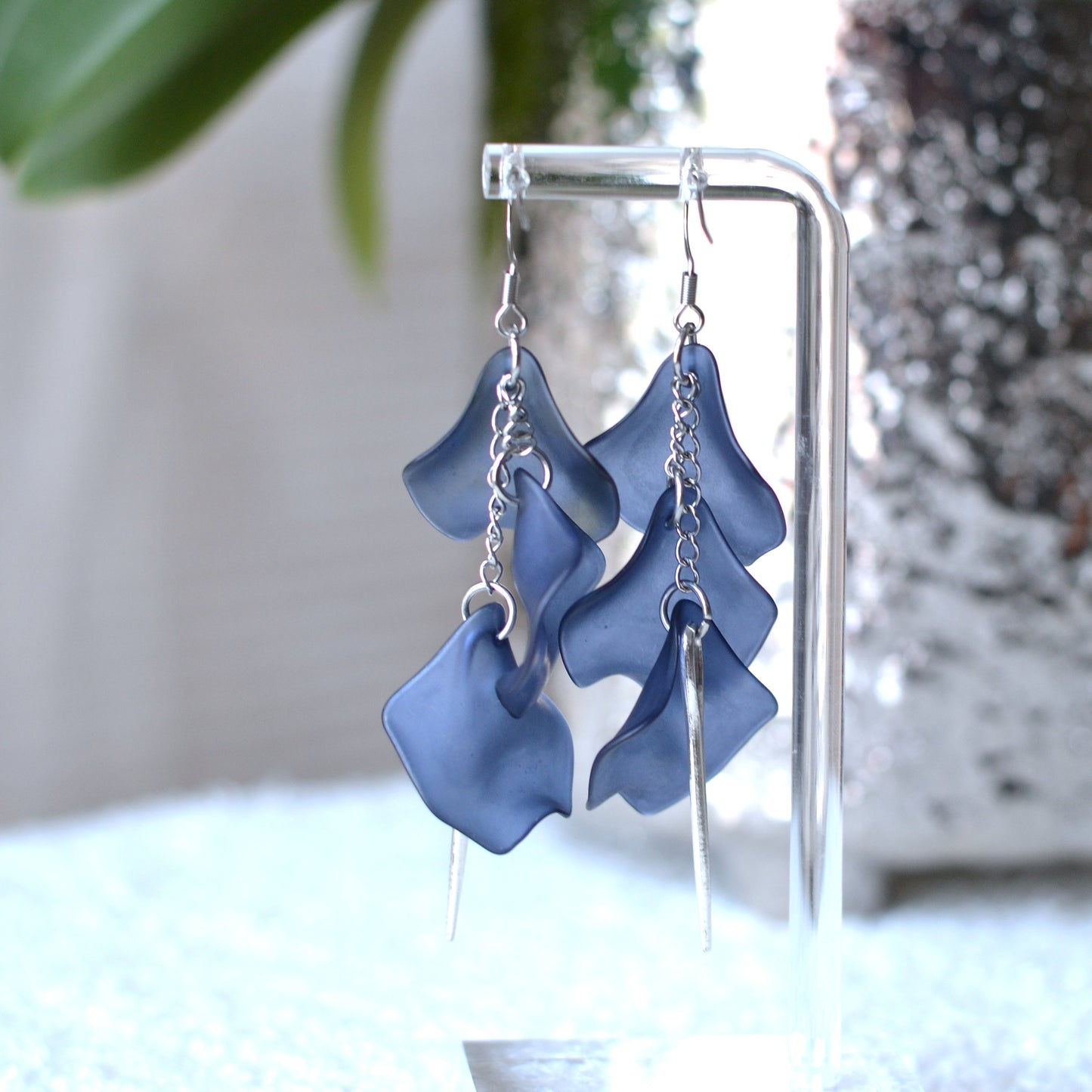 Boucles D'oreilles - Pétales d'aiguille - Blue jean