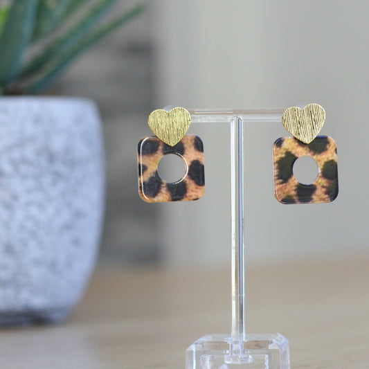 Boucles d'oreilles - Cœur de léopard