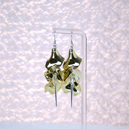 Boucles D'oreilles - Pétales d'aiguille - Miroir doré