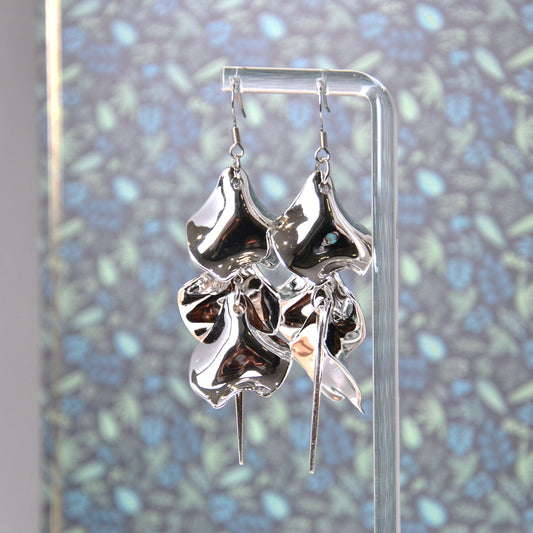 Boucles D'oreilles - Pétales d'aiguille - Miroir argent