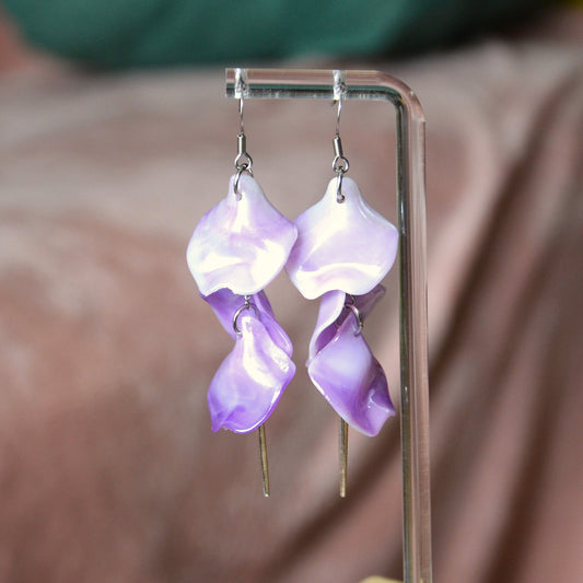 Boucles D'oreilles - Pétales d'aiguille - Marbrée violet