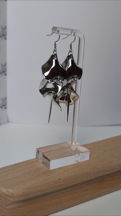 Boucles D'oreilles - Pétales d'aiguille - Miroir argent